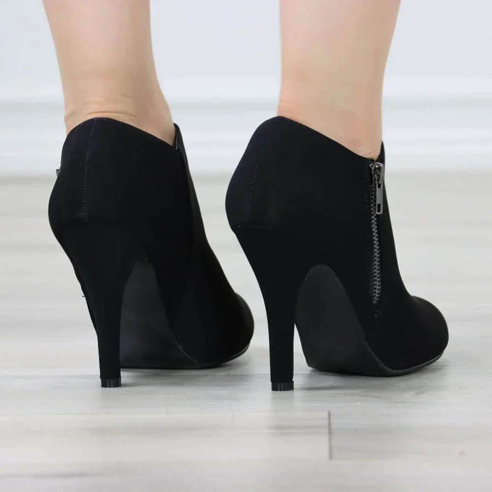 Women's Boots Heeled Ankle Booties Black Velvet Round Toe Stiletto High Heel - Picture 11 of 11